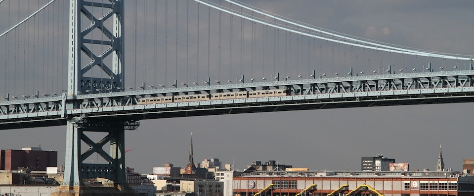 PATCO train crossing Benjamin Frankling Bridge