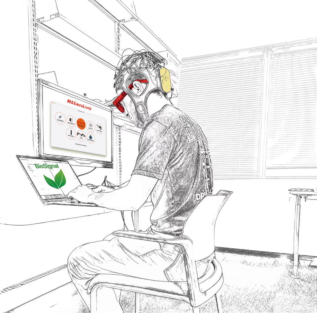 illustration of a participant in a study about the effects of ChatGPT on brain activity